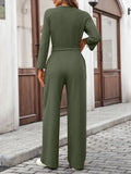 Solid-Color High-Waisted Long-Sleeved Jumpsuit