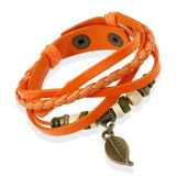 NEW WOVEN VINTAGE LEAF PENDANT COWHIDE BRACELET_CWMM4513