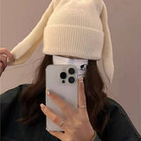 Cwah2212_Solid Color Long Ear Rabbit Knitted Wool Hat