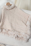 Cwosws0093_Faux Rabbit Fur Collar Cable Sweater Cape Coat
