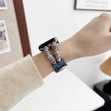 IWATCH9 1 TIBETAN SILVER DENIM LEATHER STRAP_CWWW0069