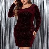 PLUS SIZE OFF SHOULDER SEQUIN DRESS SLIM FIT_CWDMD5972