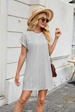 Solid Color Crew Neck Short Sleeve Pocket Dress