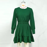 Solid Color Pinched Waist Long Sleeve Dress