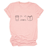 CUTE CAT LINE ART TEE COFFEE CUP PRINT SHIRT_CWTTSL0508