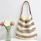 Cuab00330_2025 Striped Tote Bag Large Woven Vacation Bag