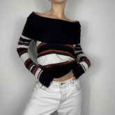 Vintage Striped Striped Woolen Collar Top