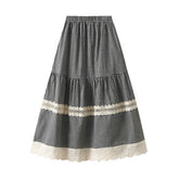 HOLLOW HOOK STITCHING PLAID SKIRT CAKE LONG SKIRT_CWBMS0315