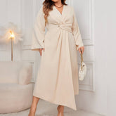 CHIC ASYMMETRICAL HEM SLIM LONG SLEEVE DRESS_CWDSD8481