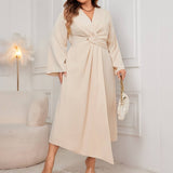 CHIC ASYMMETRICAL HEM SLIM LONG SLEEVE DRESS_CWDSD8481