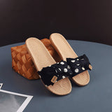 POLKA DOT LINEN BOW SLIPPERS SOFT SOLE NON SLIP_CWSHF0185