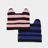 ARTISTIC RETRO STRIPED COW EAR KNITTED HAT_CWAH2127