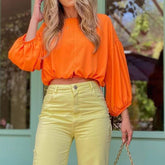 Solid Color Lantern Long Sleeve Short Top