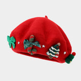 Christmas Bow Wool Beret Hat Women Warm Winter_Cwah04686