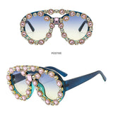 LARGE CONTRAST OVAL LUXURY EMERALD SUNGLASSES_CWASG0867