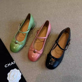 Vintage Leather Mary Janes With Bow Strap