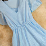 V-Neck Long Cotton Linen Waist-Cinching Dress