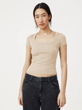 CLASSIC SQUARE NECK SHORT SLEEVE T SHIRT KNIT TOP_CWTSTS0349