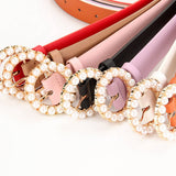 Cwabe0943_Versatile Round Buckle Pearl Multicolor Belt
