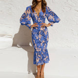 Temperament Slim Print Fishtail Skirt Dress