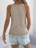 Solid-Color Hollowed-Out Sleeveless Knitted Top