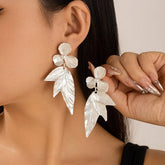 SWEET AND COOL 3D GINKGO LEAF AND FLOWER EARRINGS_CWAJE1809