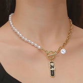 FAUX PEARL CHARM PENDANT NECKLACE_CWAJE0438