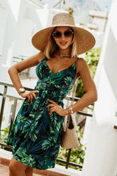 V-Neck Print Halter Waist Dress