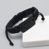 PERSONALIZED BLACK WOLF HEAD LEATHER BRACELET_CWMM4465