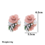 PEARL FABRIC FLOWER STUD EARRINGS UNIQUE DESIGN_CWMM6256