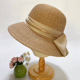 RAFFIA FASHION BOW ROUND TOP STRAW HAT_CWAH3588