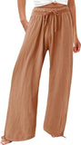 Solid-Colored Cotton Linen Loose Wide-Leg Pants