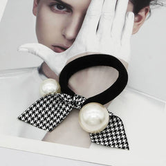 Pearl Lace Houndstooth Bow Hair Tie_Cwaha08049