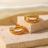 18K GOLD DOUBLE STAINLESS STEEL TWIST EARRINGS_CWASC1684