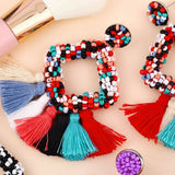 GEOMETRIC DIAMOND SHAPED RICE BEAD TASSEL EARRINGS_CWAJE1043
