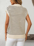 V-Neck Casual Striped Lapel Knitted Sweater