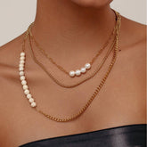 Vintage Imitation Pearl Cuban Chain Necklace_Cwmm3640