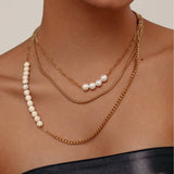 Vintage Imitation Pearl Cuban Chain Necklace_Cwmm3640