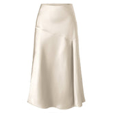 SATIN SKIRT HIGH WAIST ELASTIC SLIT LONG SKIRT_CWBSS0405