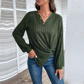 V-Neck Texture Solid Color Pit Strip Sweater