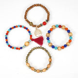 Cwmm10462_Wood Bead Rose Alloy Handmade Bracelet Set
