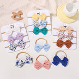 COTTON LINEN BOW HEADBAND SET FOR BABIES_CWAHA6742