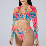 Womens Tie-Dye Bikini Set Long Sleeve Swimsuit_Cwmw0197