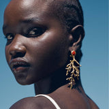 FASHIONABLE GOLDEN CORAL LONG EARRINGS_CWAJE5132