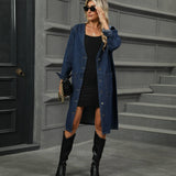 Washed Denim Long Coat Trench Cardigan