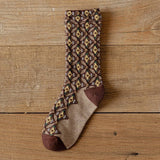 NEW DIAMOND PATTERNED WHITE TRIM MID TUBE SOCKS_CWMS0415