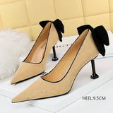 Women Suede Shallow Pointed Toe Bow High Heels