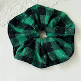 Xmas Plaid Bead Hair Scrunchie Retro Tie_Cwaha07608