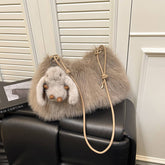 FLUFFY FOX FUR BAG WOMEN FASHION SHOULDER TOTE_CUAB00567