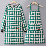CHECKERED COTTON LONG SLEEVE KITCHEN WORK APRON _CWMM6693